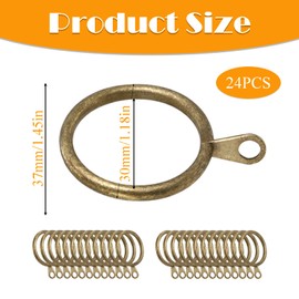 24 Pcs Curtain Rings, Curtain Pole Rings, Durable Brass Curtain Rings, Metal Curtain Rings for Curtain Poles Shower Curtains Rods and Decorative Drapery 30Mm Internal Diameter