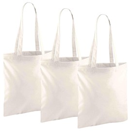 HiFEN® Premium Cotton Plain Reusable Eco-Friendly Canvas Tote Bag Ideal for Craft, Decorate and Printing - 3 Pack Natural