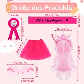 JGA Men's Costume Set, Stag Party Men's Outfit with Miss Groom Sash, Sequin Crown Veil Hairband, Pink Heart Sunglasses & Tutu Men, Funny Costumes for Bridal Night