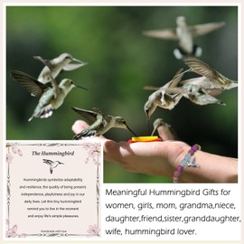 LINY Amethyst Hummingbird Bracelets Unique Hummingbird Gifts for Women with Meaning Card, Adjustable, Metal, natural stone