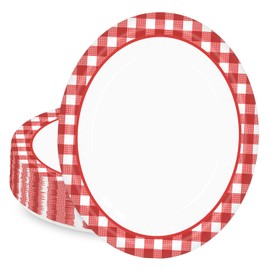 HEIPINIUYE 50 Pieces Red Gingham Oval Paper Plates 10 X 12 Inch Red and White Plates Disposable Dinner Plates for Picnic Wedding Baby Shower Birthday Party Dessert Plates