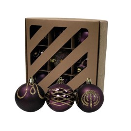 9 decorated plum christmas baubles - purple plum baubles christmas decorations - christmas tree hanging ornament - 60mm 6cm baubles - matte shiny glitter set.