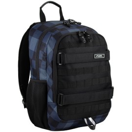 FUEL Rad Skater Skateboard Sport Backpack Bag with Front Strap Multi Pocket Laptop Compartment with Adjustable Straps, Blue Checker