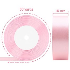 Showin 1 1/2 Inch Double Face Satin Ribbon Pink, 50Yards Craft Fabric Ribbon for Gift Wrapping, Floral Bouquets, Wedding Decoration