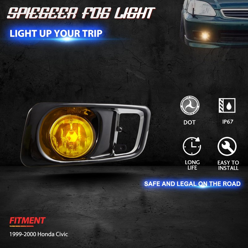 SPIEGEER Fog Lights Assembly for 1999 2000 Honda Civic Replacement