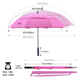 RUMBRELLA 55/62 Inch UV Golf Umbrella Large Oversize Double Canopy Vented Windproof Auto Open Stick Umbrella