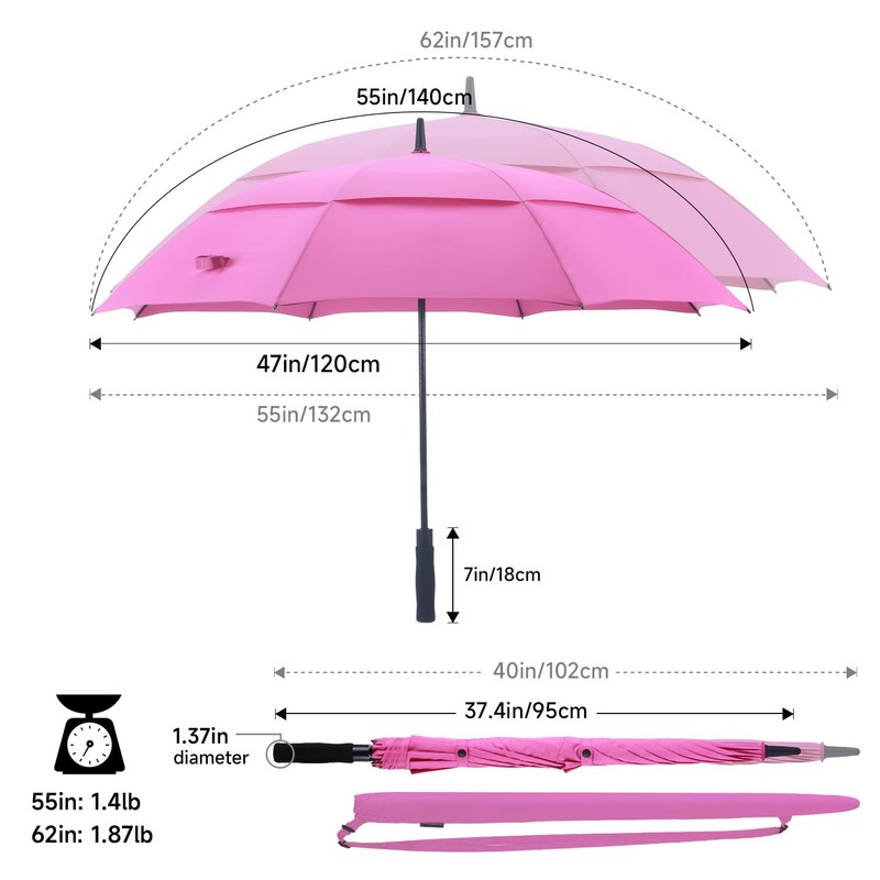 RUMBRELLA 55/62 Inch UV Golf Umbrella Large Oversize Double Canopy