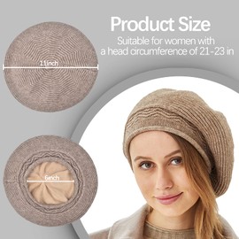Women French Beret Hat Beanie Winter Knit Knitted Warm Wool Slouchy Paris Basque Baret Barrette Artist Cap Khaki Classic Solid Color, Boinas de Mujer, Gifts for Ladies
