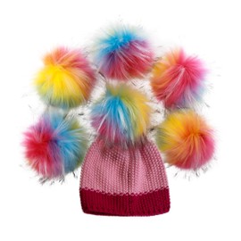 Furryvalley Faux Fur Pompom 6pcs DIY Crafts Fluffy Balls for Hat Shoes Scarves with Snap Fastener Removable Knitting Hat Accessories 6 Inch Extra Large (Rainbow)