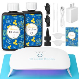 Bsrezn 200g UV Resin Kit with Large Light 32 Beads, Crystal Clear Solar Activated UV Epoxy Resin for Jewelry Making (100g x 2)