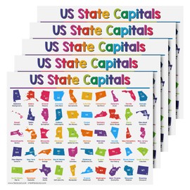 USA State Capitals Educational Posters for Kids – Classroom and Homeschool American Learning Chart and Wall Decorations, Preschool to Gradeschool | Durable Glossy Cardstock | 8.5" x 11" | 5 per Pack