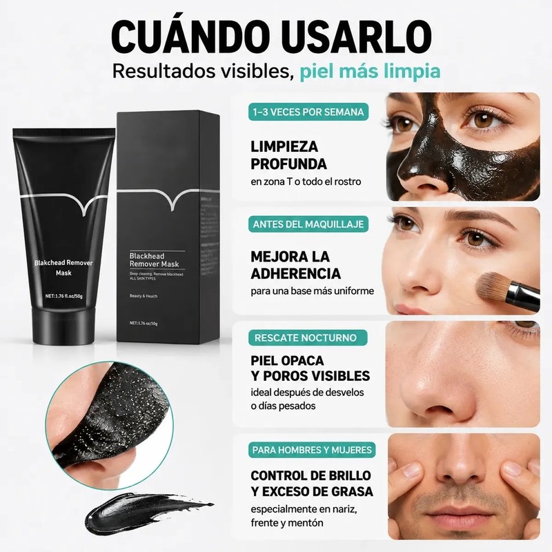 Mascarilla Facial 50g Carbón Activado Elimina Puntos Negros