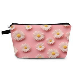 YULUENZE Pink Daisy Makeup Bag Cute Small Organizer Bag with Zipper Pink Daisy Cosmetic Bag Aesthetic Birthday Present for Women Sisters Friends