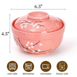 Goaste 2 Pack Ceramic Ramen Noodle Bowl, 27 OZ Big Ramen Bowl with Lid, Japanese Hand-Painted Ceramic Tableware, Durable Floral Soup Bowl for Noodles, Porridge, Rice, Dishwasher Safe(Pink, Cyan Blue)