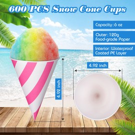 Nuenen 600 Pcs Cone Cups Water Cones Snow Cone Cups 6 oz Disposable Paper Cone Cups Bulk Leakproof Cone Cups for Water Cooler Dispenser Ice Cream Slush Machine Office Party Home Wedding(Striped)