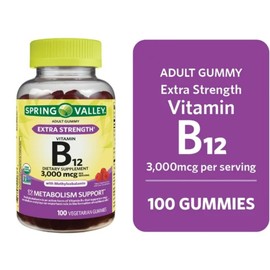 Generic Spring Valley Extra Strength Vitamin B12 Vegetarian Gummies, Raspberry Flavor, 3000mcg, 100 Count
