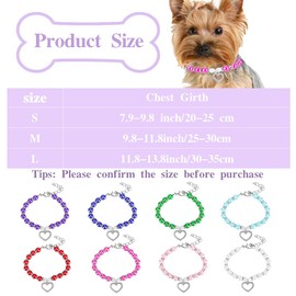 FHUIEWRY 8 Pcs Dog Cat Pearl Collars Beaded Necklace, Pearl Cat Collar Necklace with Crystal Rhinestone Heart Pendants, Cute Accessories for Small Medium Dogs Cats (L (Neck for 11.8-13.8“)