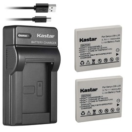 Kastar Battery (X2) & Slim USB Charger for Sanyo DB-L20 and VPC-C40, C5, C6, CA6, CA65, CA8, CA9, CG6, CG65, CG9, E1, E2, E6, E7, S7