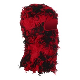 PATIKIL Distressed Balaclava Ski Mask, Balaclava Camo Knitted Face Mask Windproof Face Cover for Women Men Outdoor Sports, Black Red/Red