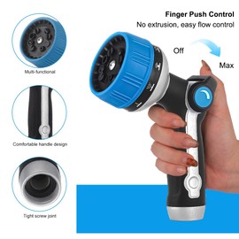 Garden Hose Nozzle, 100% Heavy Duty Metal Water Hose Sprayer with 10 Spray Patterns, High Pressure Water Nozzle with Thumb Control, On Off Valve for Watering Plants, Washing Cars & Pets,