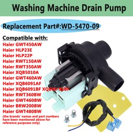 WD-5470-09 Washing Machine Drain Pump, LIYYOO Replacement Washers Drain Pump, Compatible with Haier Machine PCX-30L V12624 PPSB-04 GWT450AW HLP22P RWT150AW AP3437784 1227046 PS4128791