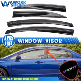Unbranded Fits 06-11 Civic Sedan Mugen Style Window Visors Rain Guard Vent w/ Laser Sport