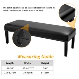 Fuloon Stretch Leather Dining Bench Cover - Anti-Dust Removable Bench Slipcover Waterproof Bench Seat Protector Cover for Living Room, Bedroom, Kitchen (PU Black)