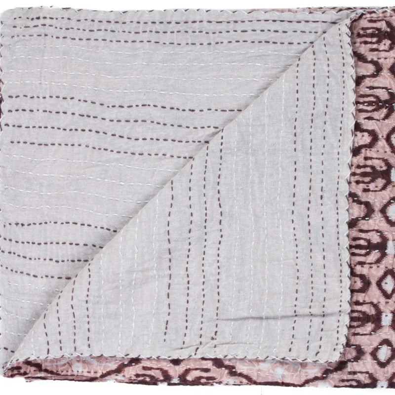 Homeroots 50" X 70" Pink and Brown Kantha Cotton Abstract