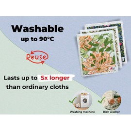 Grünschloss Art Dish Cloths Printed Original William Morris Masterpieces (Set of 5) Unique Art Dishcloths Washable Cellulose & Cotton Cleaning Cloths Absorbent & Sustainable