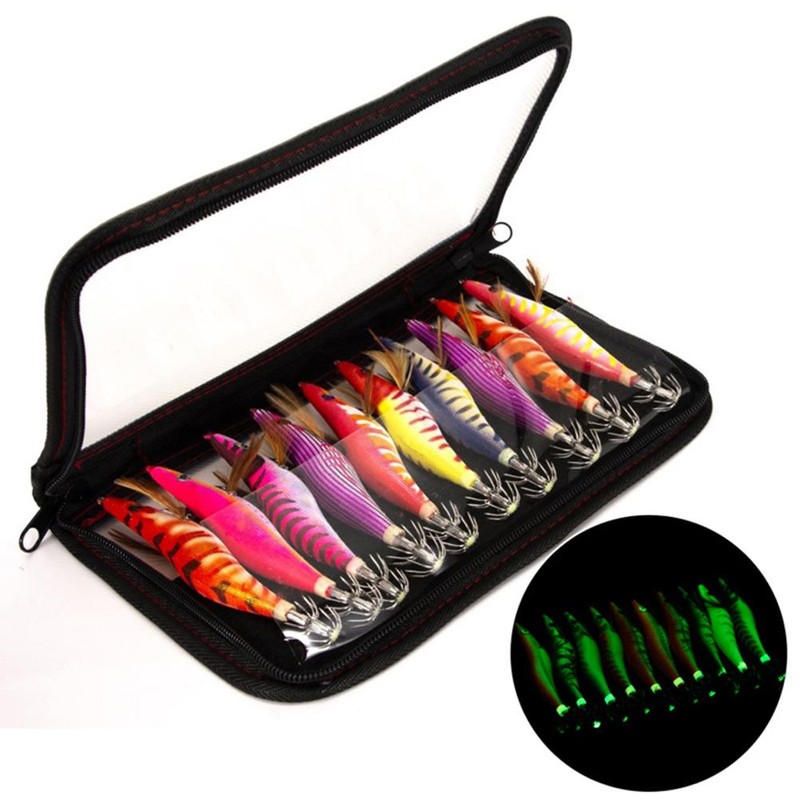 Luminous Wood Shrimp Squid Hook Lures Shrimp Bait with Squid
