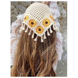 SHENHE Women's Crochet Head Scarf Knitted Tie Hair Bandana Headband Head Kerchief Fringe Yellow One-Size