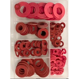 170pcs Red Fibre Washers Assortment Kit, Multi-Size Plumbing Gaskets Set with Storage Case