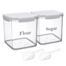 Yomjarl Set of 2 Large Food Storage Jars 4L - Airtight Containers with Lids, White with Free Spoon-Kitchen Canisters for Sugar,Flour,Coffee,Pantry Organization(6L&5L)