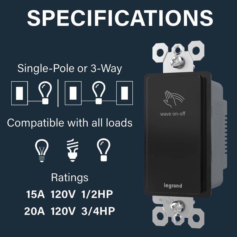 Legrand radiant RSWV203 20 Amp Wave Touchless Motion Sensor Light,