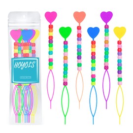 Hoyols Quick Beader for Loading Beads - Braid Stringer Ponytail Maker, Hair Styling Tools Kit for Kids Girls Colorful (6pcs Multi Color w/beads)
