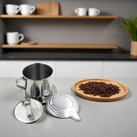 ZhangyiHot 2Pcs Silver Vietnamese Coffee Filter Stainless Steel Pot Drip Infuse Cup Brewing Teapot No Need Paper Drip Coffee Pot Machine Filter for Home Kitchen Office Outdoor