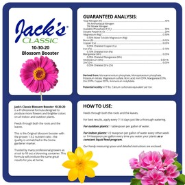 Jack's Classic 10-30-20 Blossom Booster Water-Soluble Fertilizer with Micronutrients for Increasing Color and Quantity of Blooms in Flowering Plants, 4lbs