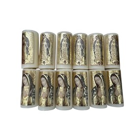 Velas Devocionales Religiosas, Diseño Virgen de Guadalupe, 8 x 3,5 cm, Juego de 12