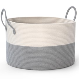 Noonkty Extra Large Cotton Rope Basket, 21.7"D x 13.8"H, Grey