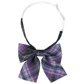[Elerevyo] Plaid Uniform Pre-tied Knot Cute Colorful Bow Tie for Women, multicolor (black / purple)