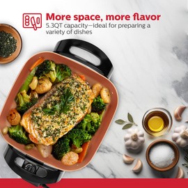 Holstein Housewares 12-Inch Electric Skillet - 1400W Electric Pan with Adjustable Temperature Control, PFOA-Free Non-Stick Coating, Cool-Touch Handles, Multi-Function Cooker, Copper & Black