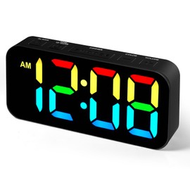 Loud Alarm Clocks for Bedrooms, Digital Clock with 13 Color Night Light, Desk Clock with Large Numbers, Dimmer, Adjustable Alarm Volume, USB Port, Snooze, 12/24H for Heavy Sleepers Teens Kids (Black)