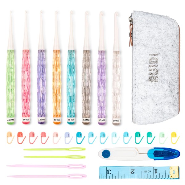 Ruidi 8 Pcs Crochet Hooks Set,High Quality Colored Crystal Handle