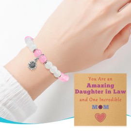 Daughter in Law Bracelets with Gifts Cards Wedding Gifts for Bride from Mother Father in Law Future Bonus Daughter Beaded Bracelets Bridal Shower Christmas Mothers Day Birthday Present Jewelry