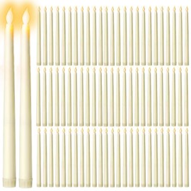 GEHUIZER 100 Pack Flameless Taper Candles Bulk, 11 Inch Battery Operated LED Taper Candles Flickering Electric Led Candlesticks for Christmas Church Wedding Party Centerpiece, No Batteries, Ivory