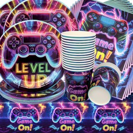 Doyomtoy Video Game Birthday Decoration, Party Tableware Set Video Game Birthday Party Set Birthday Plates Cups Napkins for Party Accessories Supplies 20 Guests