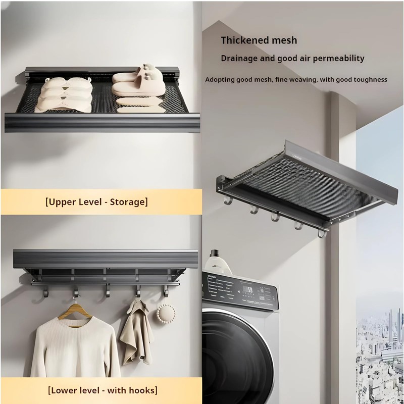 23.6in Width Retractable Clothes Drying Rack with Template, Wall Mounted