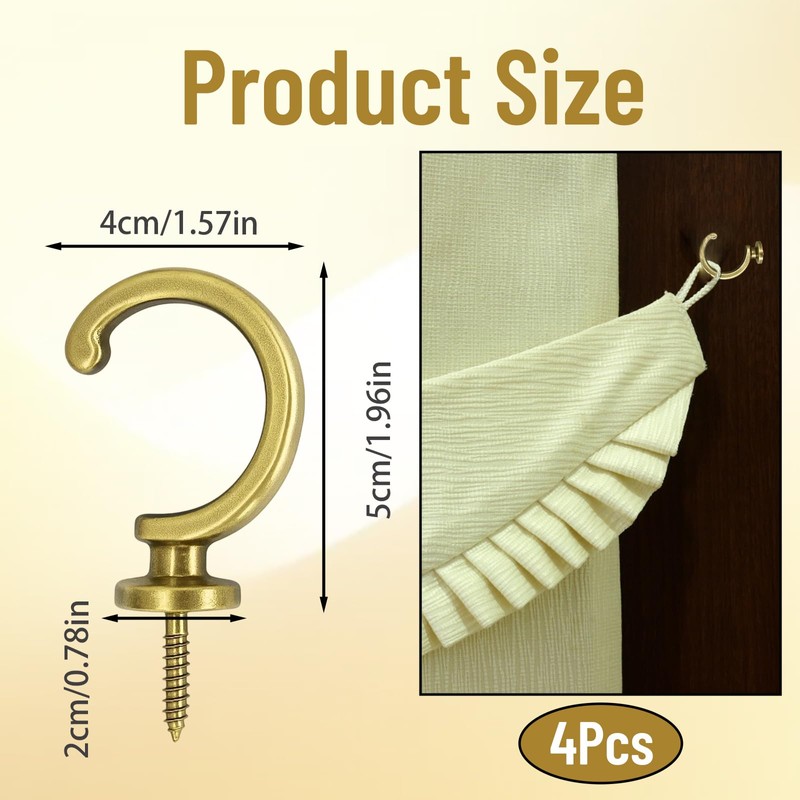 Curtain Tie Backs Hooks, Gold Tie Backs for Curtains, Vintage