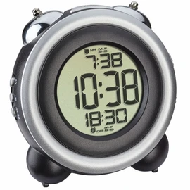 TFA Dostmann Digital Bell Alarm Clock, 60.2016.01, with Two Alarm Alarms with Snooze Function, Day of the Week and Date, Loud Alarm, Black/Silver, (L) 106 x (W) 73 x (H) 108 mm