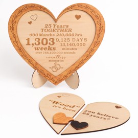 STOFINITY 25th Gifts Anniversary for Husband Wife - 25th Wedding Gifts Anniversary for Couple, 25th Anniversary Keepsake Gift for Him, Happy 25 Years Marriage Present Wood Heart Plaque Decoration Idea